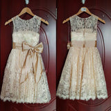 Cute Champagne Lace Flower Girl Dress with Bowknot New Arrival A-Line Wedding Dress
