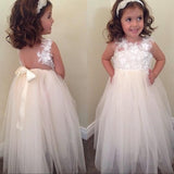 Cute Empire Tulle Flower Girl Dress Sleeveless Flower Gowns with Bowknot