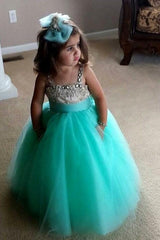 Cute Flower Girl Dresses Spaghetti Straps Crystal Beading Draped Lovely Tulle Pageant Dress