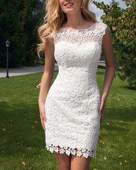 Cute Halter Short Lace Bridal Dresses with Detachable Tulle Open Back Wedding Dress