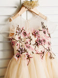 Cute Jewel Tulle Lace Satin Sleeveles Flower Girl Dress On Sale