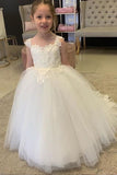 Cute Long Tulle Ball Gown Boho Flower Girls Dresses with bow