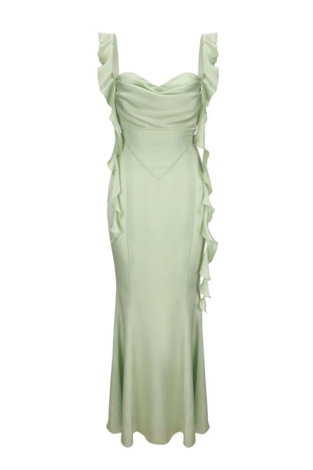 Mermaid Square Neck Long Prom Dress With Ruffles Backless Formal Evening Gown