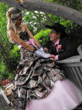 Cute Pink Camo Wedding Dress Sweetheart Drapped Ball Gown Vintage Forest Prom Dresses