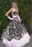Cute Pink Camo Wedding Dress Sweetheart Drapped Ball Gown Vintage Forest Prom Dresses