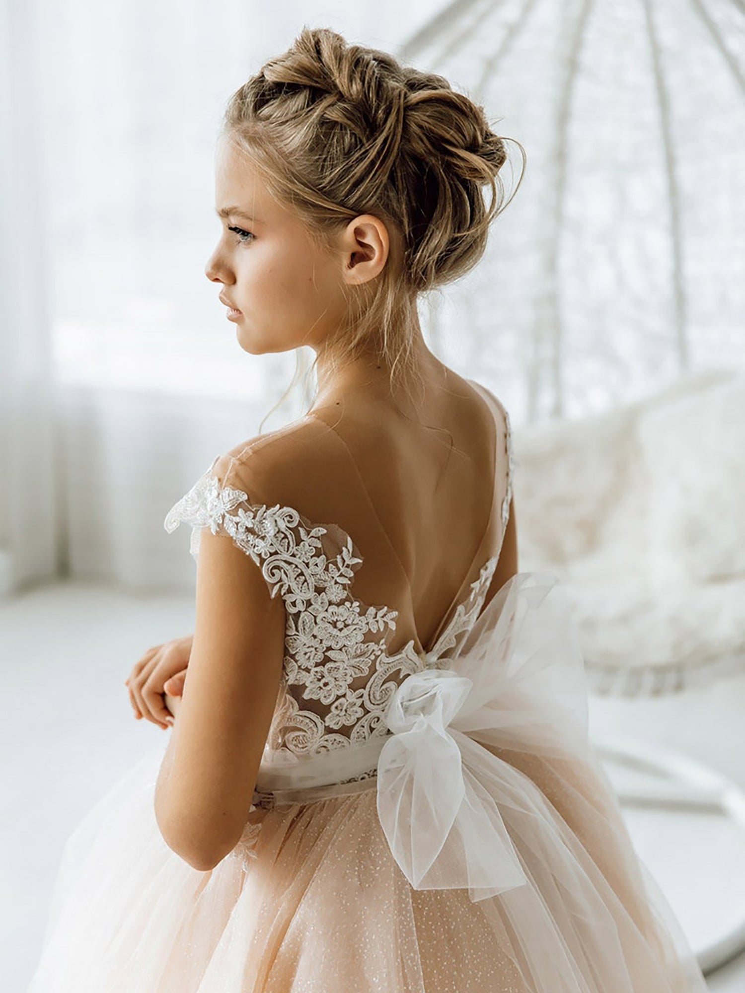 Cute Sleeveless Floral Lace Champagne Flower Girl Dress Cute Sleeveless Floral Lace Champagne Flower Girl Dress