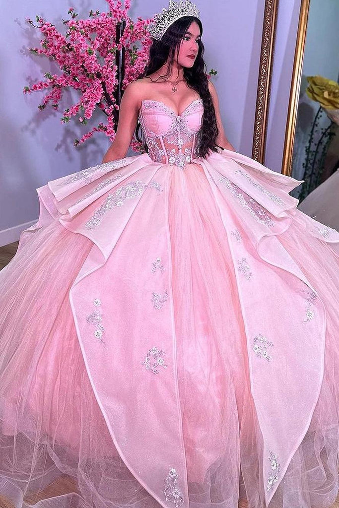 white christmas dresses V-Neck Ruffled Quinceanera Dress by Rachel Allan RQ1136 22w / Light Blue main image 1
