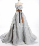 Cute Tiered Sweetheart Long Prom Dress Latest Sweep Train Lace-Up Popular Women Dresses with Bowknot