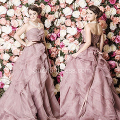 Cute Tiered Sweetheart Long Prom Dress Latest Sweep Train Lace-Up Popular Women Dresses with Bowknot
