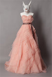 Cute Tiered Sweetheart Long Prom Dress Latest Sweep Train Lace-Up Popular Women Dresses with Bowknot