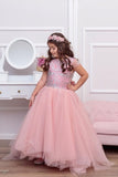 Cute Tulle Beadings Cap Sleeves Flower Girl Dress with Bow Online