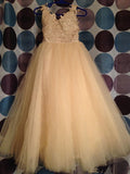 Cute Tulle Lace Applique Flower Girl Dresses Backless Long Bowknot Children Gowns BO8533