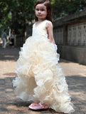 Cute V-Neck Organza Princess Girl Dress Bowknot Hi-Lo Sleeveless Flower Girl Dresses