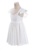 Cute White Ruffle Sleeves Flower Girl Dress Pleated A-line Little Girl Dress for Wedding Party