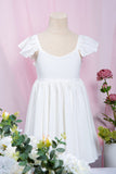 Cute White Ruffle Sleeves Flower Girl Dress Pleated A-line Little Girl Dress for Wedding Party
