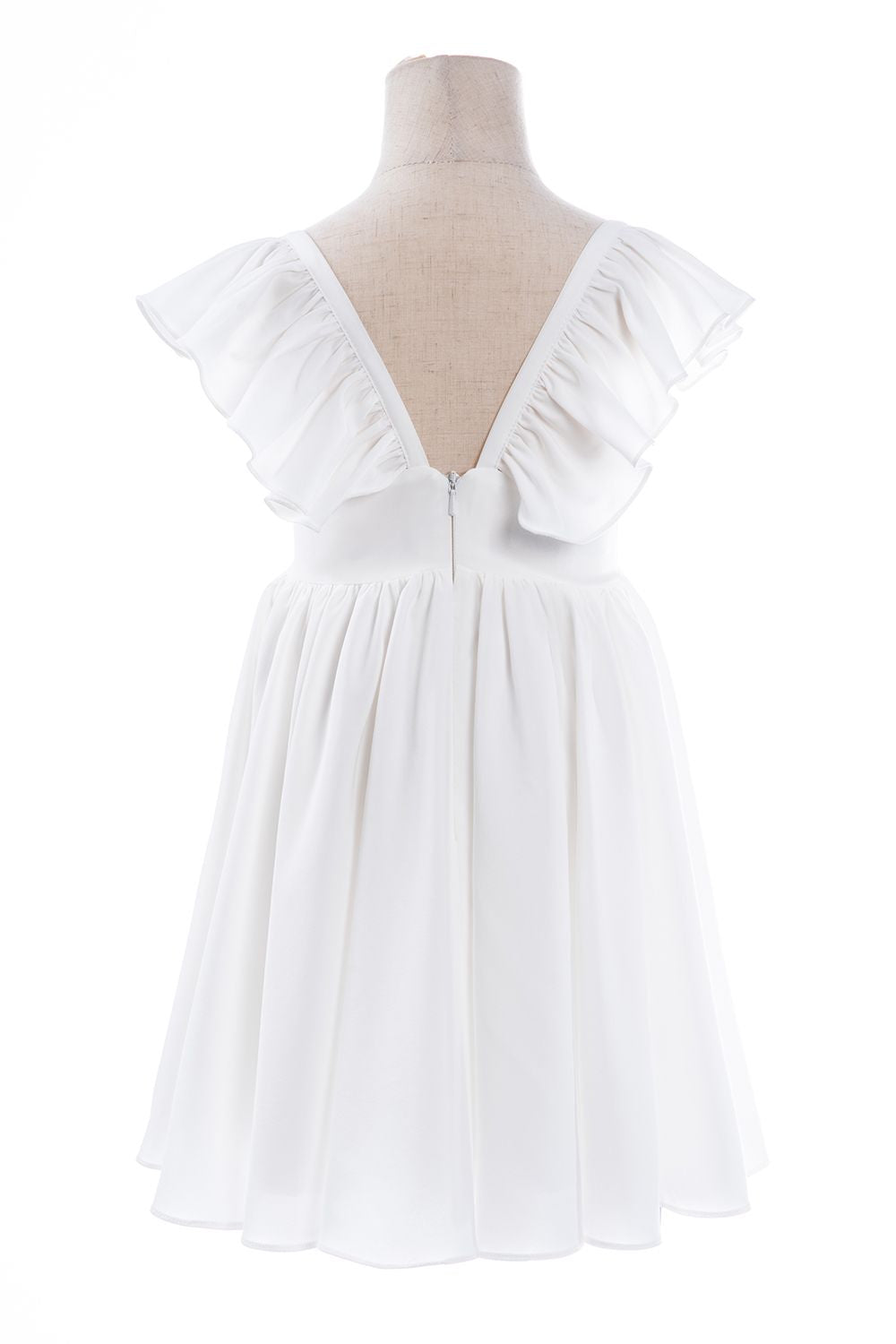 Cute White Ruffle Sleeves Flower Girl Dress Pleated A-line Little Girl Dress for Wedding Party
