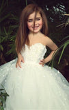 Cute White Sweetheart Lace Flower Girl Dress A-Line Tulle Long Sleeveless Dresses for Girls BA5056