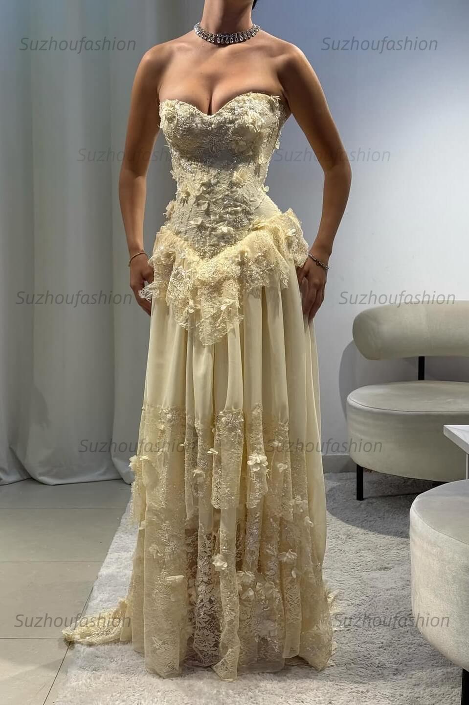 Strapless Sleeveless Long Evening Formal Dress With Pleated Appliques