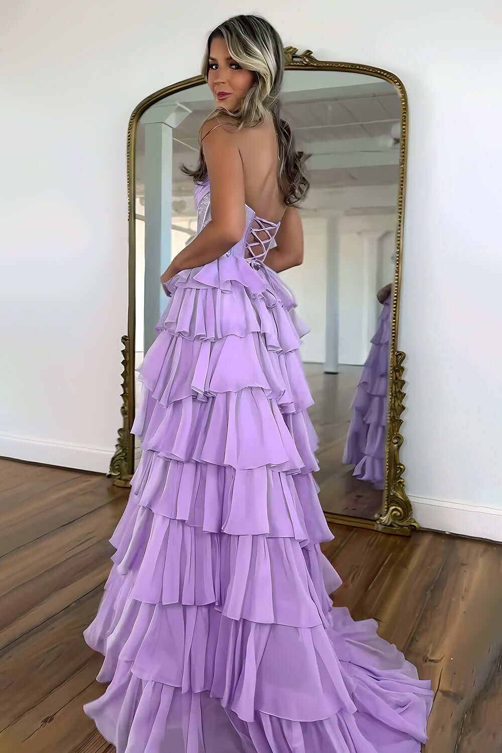 Navy Prom Dress A Line Strapless Corset Long Chiffon Formal Dress