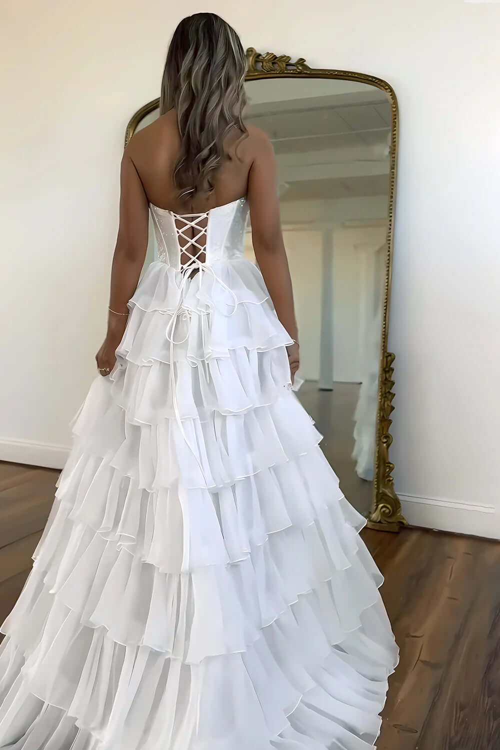 Navy Prom Dress A Line Strapless Corset Long Chiffon Formal Dress