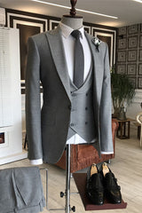 Dark Gray Three Piece Peaked Lapel Business Suit