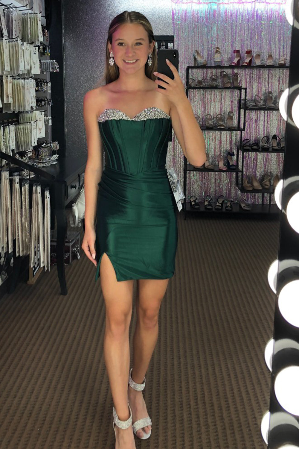 Dark Green Homecoming Dress Tight Short Satin Prom Dress