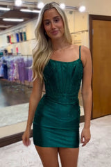 Dark Green Homecoming Dresses Bodycon Corset Tight Short Cocktail Dresses