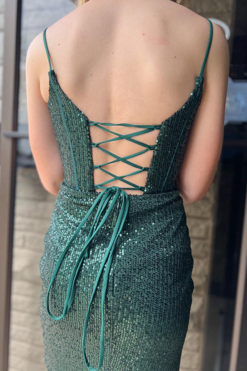 Dark Green Homecoming Dresses Corset Sequin Sleeveless Tight Prom Dress