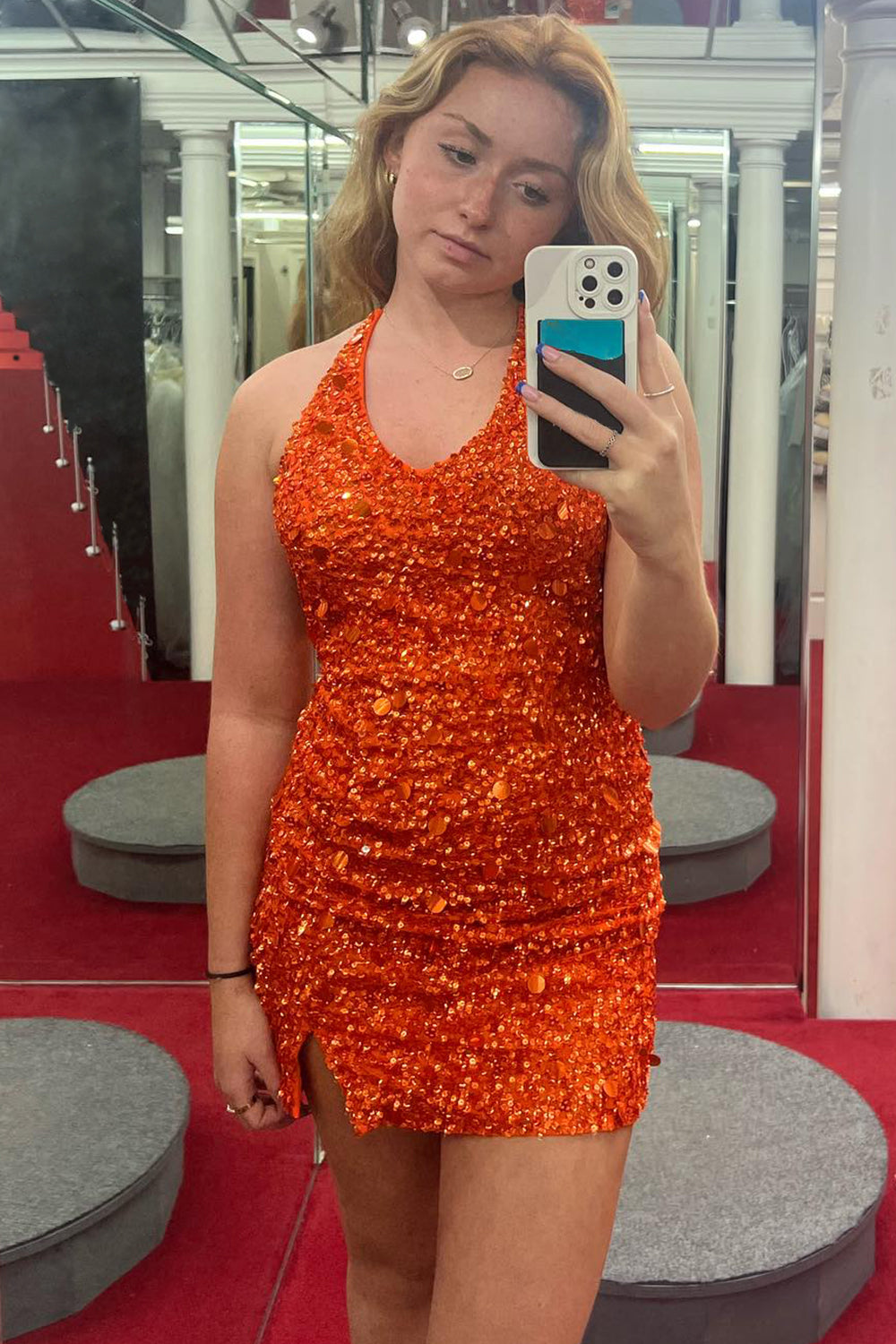 Dark Green Homecoming Dresses Halter Open Back Bodycon Prom Dress With Sequin