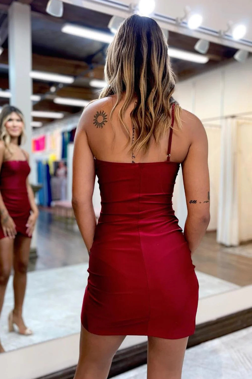Dark Green Homecoming Dresses One Shoulder Asymmetrical Tight Short Cocktail Dresses