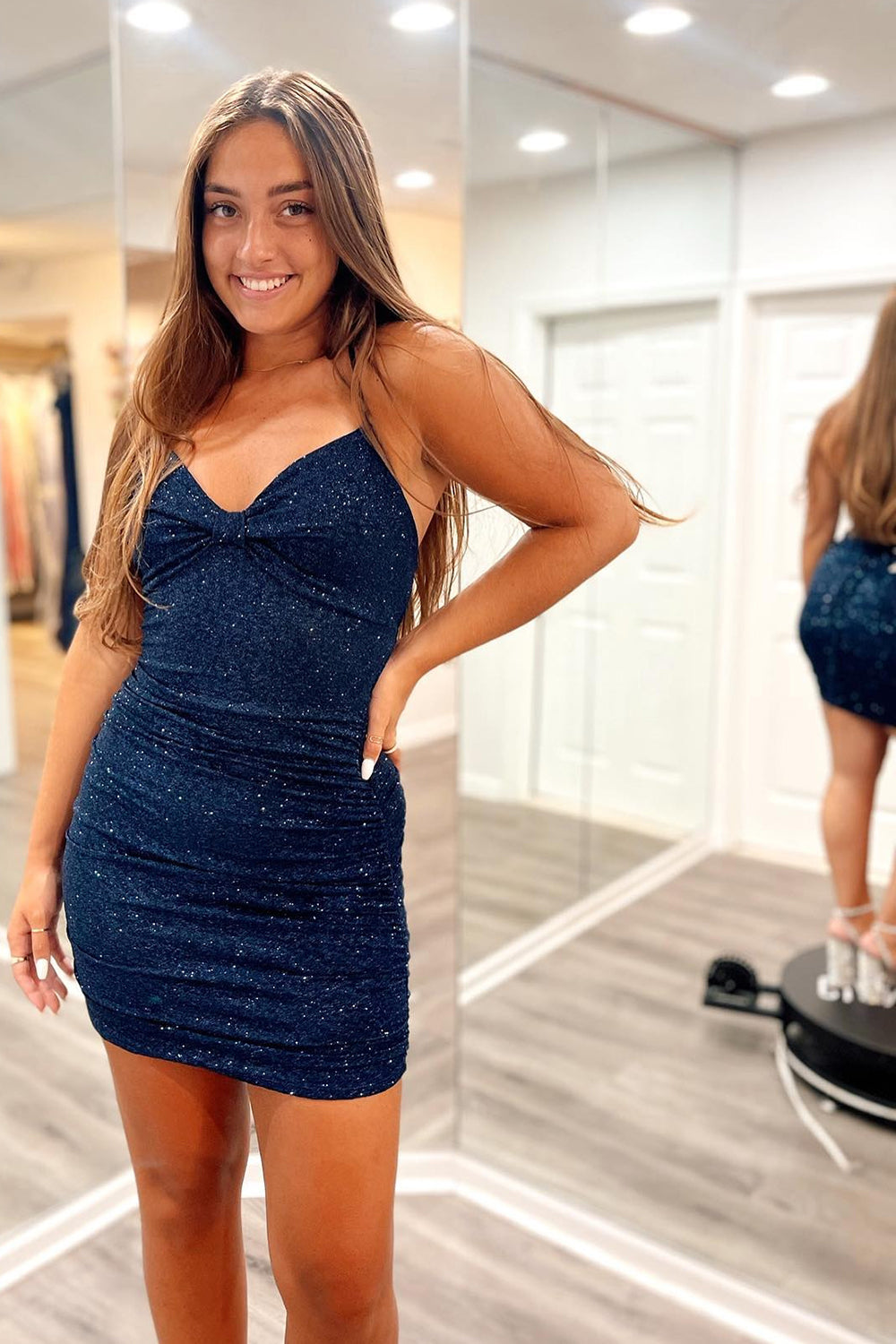Dark Green Homecoming Dresses Sequin Lace-Up Tight Prom Dress