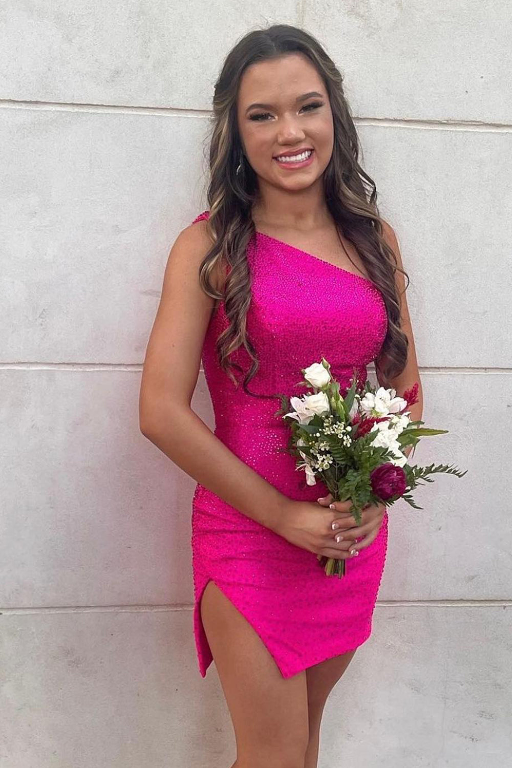 Dark Green Homecoming Dresses Sequin One Shoulder Tight Prom Dress with Slit