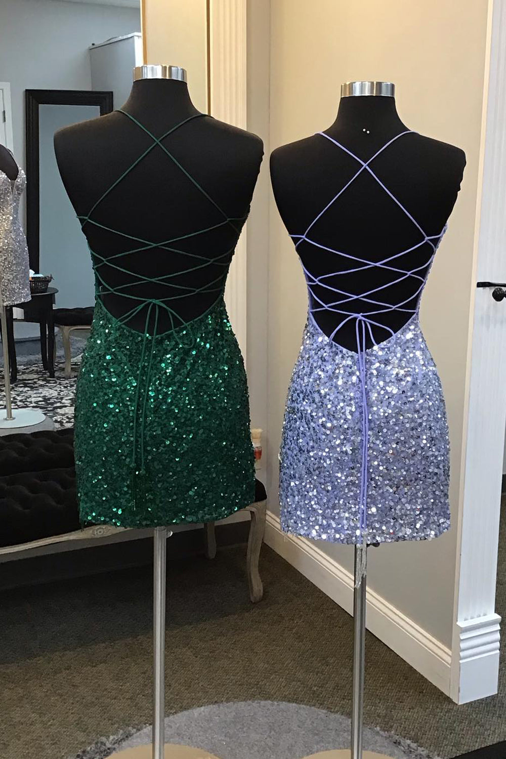 Dark Green Homecoming Dresses Sequin Tight Prom Dress with Fringes
