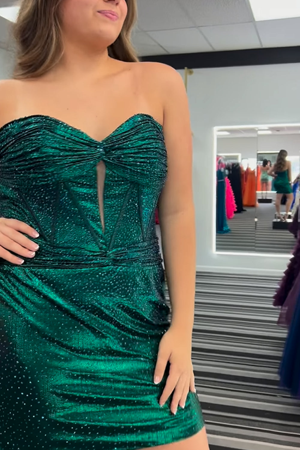 Dark Green Homecoming Dresses Strapless Corset Tight Short Cocktail Dresses with Beadings
