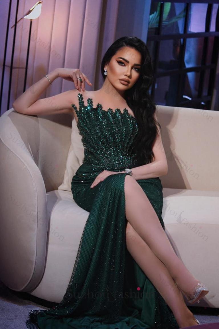 Dark Green Prom Dress Mermaid Strapless Beaded Sleeveless Formal Dress suzhoufashion Dark Green Prom Dress Mermaid Strapless Beaded Sleeveless Formal Dress suzhoufashion