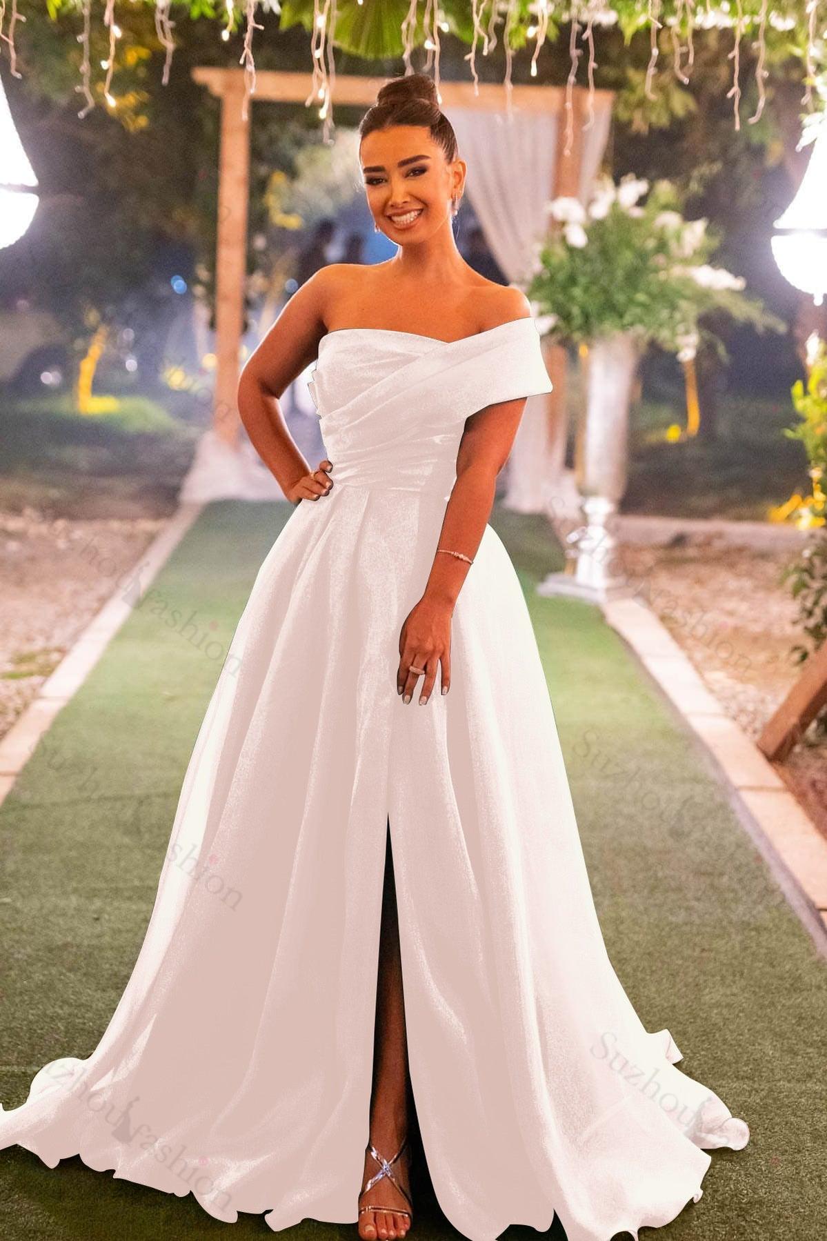 Dark Green Prom Dress Strapless One Shoulder Mermaid Front Split Evening Formal Dress with Bowknot