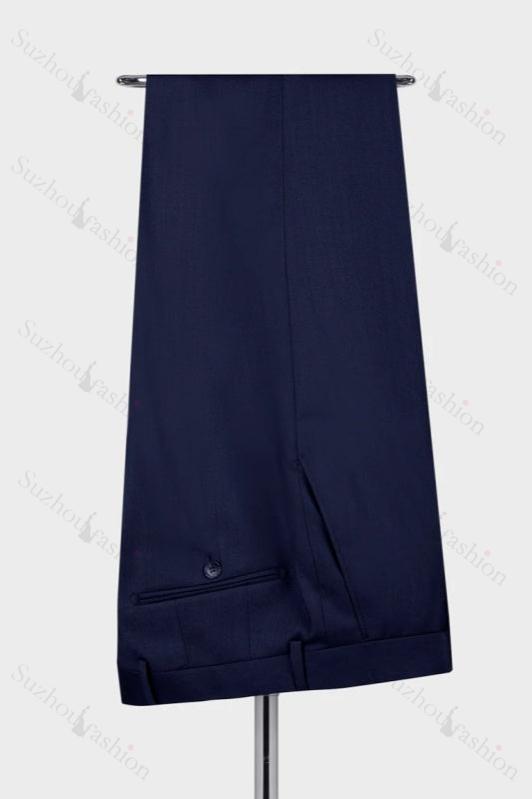 Dark Navy Peaked Lapel 3 Piece Business Men Suit