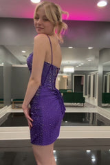 Dark Purple Homecoming Dresses Corset Tight Short Cocktail Dresses With Beadings