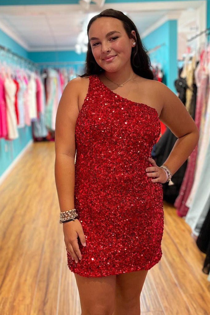 Dark Red Homecoming Dress Sequin One Shoulder Tight Short Prom Dress Suzhoufashion Dark Red Homecoming Dress Sequin One Shoulder Tight Short Prom Dress Suzhoufashion