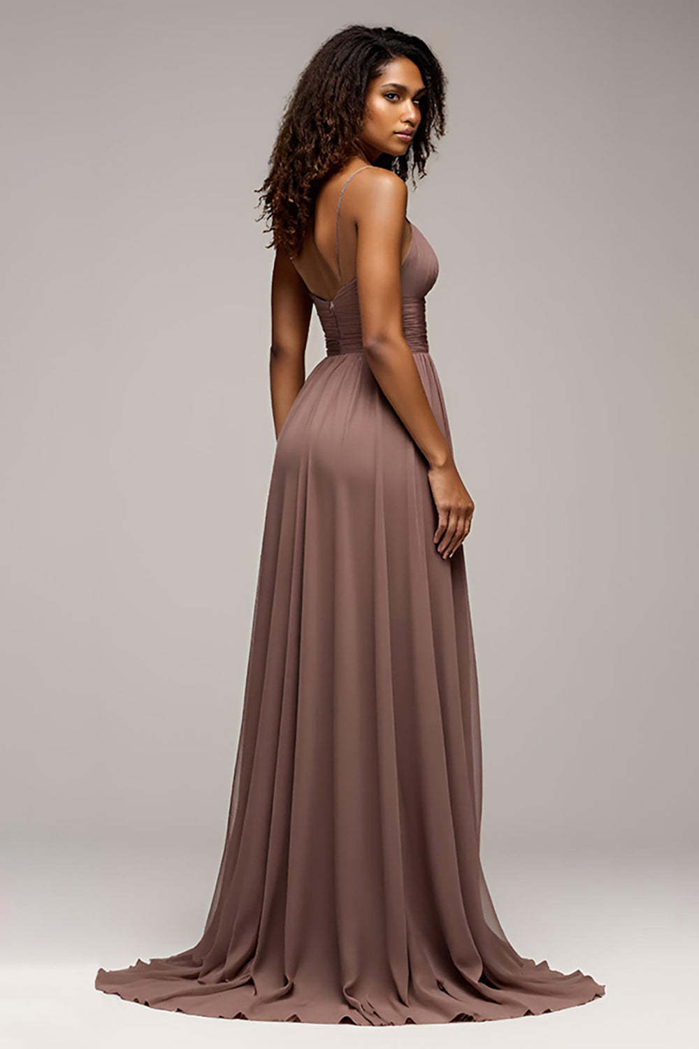 Deep V-Neck Chiffon Dusk Long Formal Dress With Slit