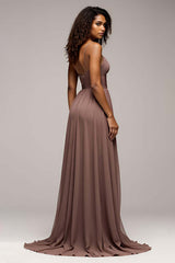 Deep V-Neck Chiffon Dusk Long Formal Dress With Slit