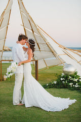 Deep V-neck Mermaid Lace Summer Wedding Dress Bohemian Sleeveless Open Back Boho Bridal Dresses