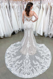 Delicate Appliques Lace Mermaid Spaghetti Straps Backless Floor-length Wedding Dress