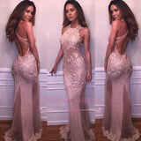Delicate Halter Lace-Appliques Sleeveless Mermaid Prom Dress BA4359