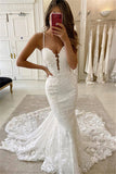 Delicate Lace Appliques Mermaid Wedding Dresses | Spaghetti Straps Sleeveless Bridal Gowns