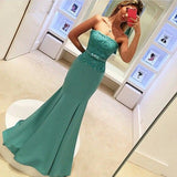 Delicate Lace Strapless Evening Dress with Bow Sleeveless Mermaid Prom Dress