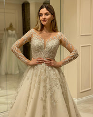 Designer A-Line Long Sleeves Wedding Dresses With Lace