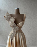 Designer Elegant Sleeveless A-line Long Glitter Silt Prom Dresses