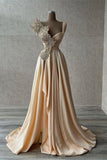Designer Elegant Sleeveless A-line Long Glitter Silt Prom Dresses