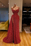 Designer Long Mermaid Spaghetti Straps Sequins Prom Dress Split Long